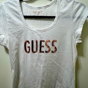 Guess Women’s White Sequin Tank Tee Shirt